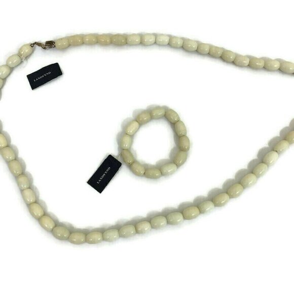 Land's End Necklace and Bracelet Set Polished Stones NWT Set of 2 Ivory Color - Picture 4 of 8